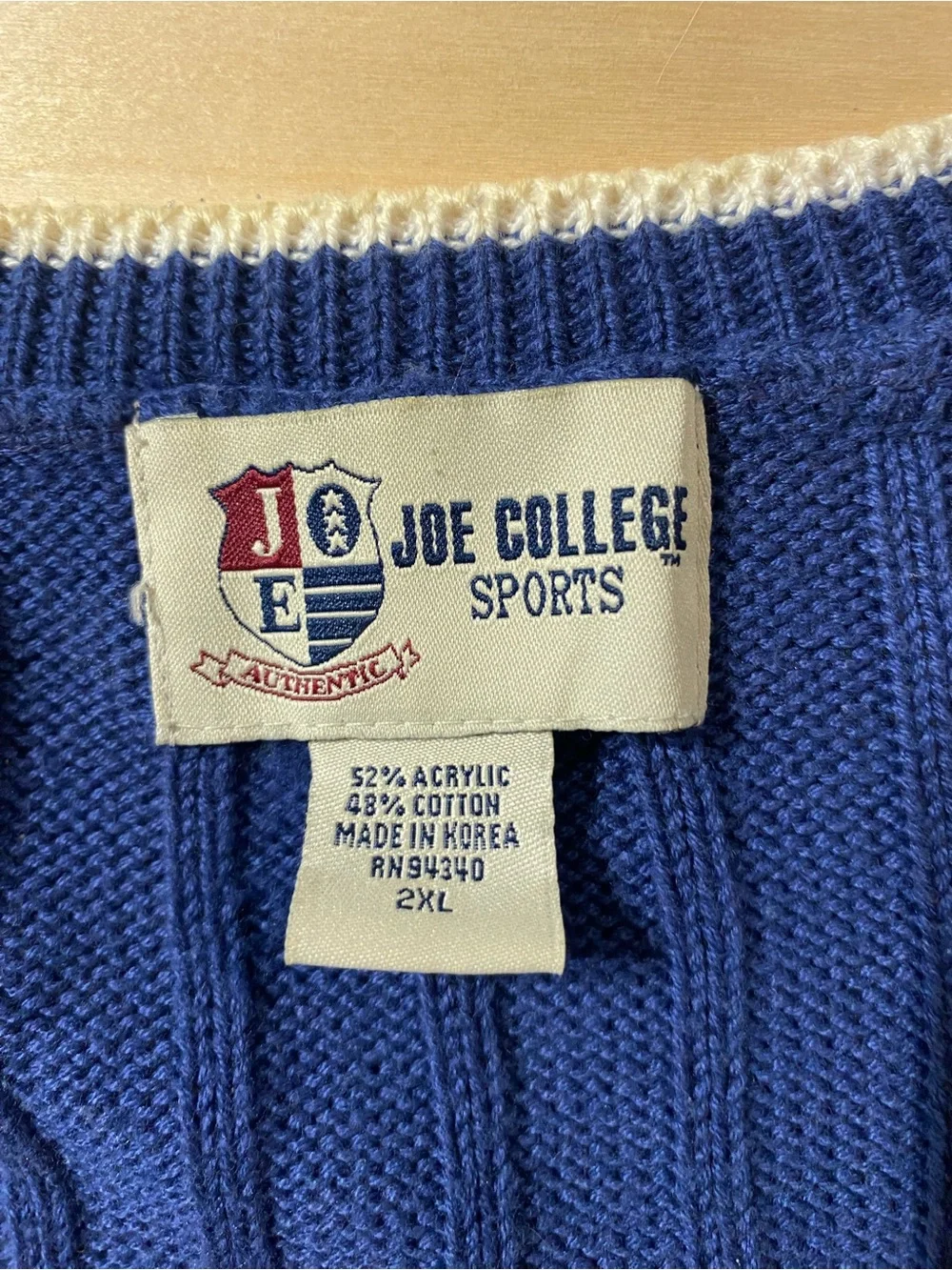 Joe College Sports UNC Blue Cable-Knit V-Neck Sweater Vest 2XL (SX)